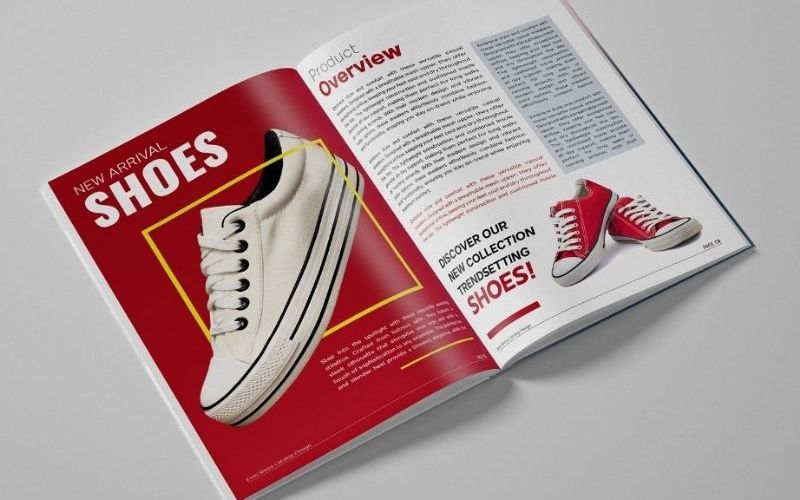 Mẫu in brochure đóng gáy lĩnh vực giày dép